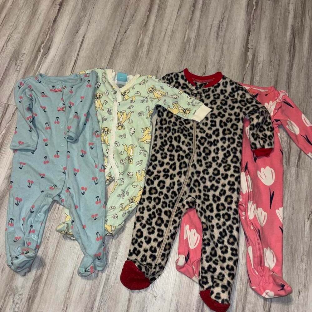 Baby Girl Footed Sleep and Play Onesies 0-9M Set of 4